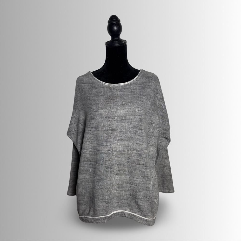 Scoop Neck Gray Marled Long Sleeve Tunic Sweater, Side Pockets, 95% Cotton, Sz M